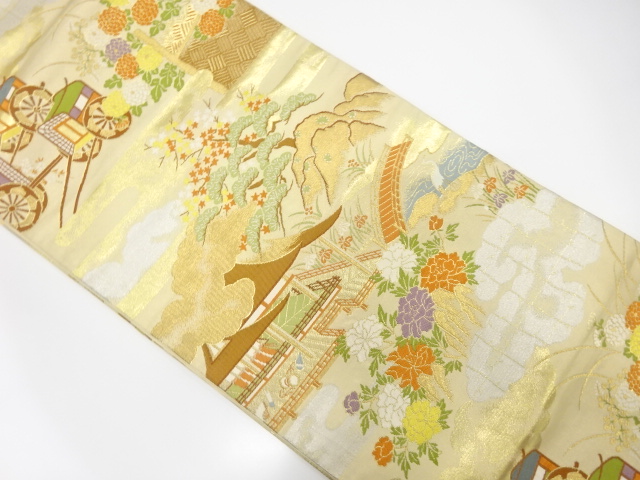 JAPANESE FUKURO OBI / WOVEN FLOWER & CARRIAGE